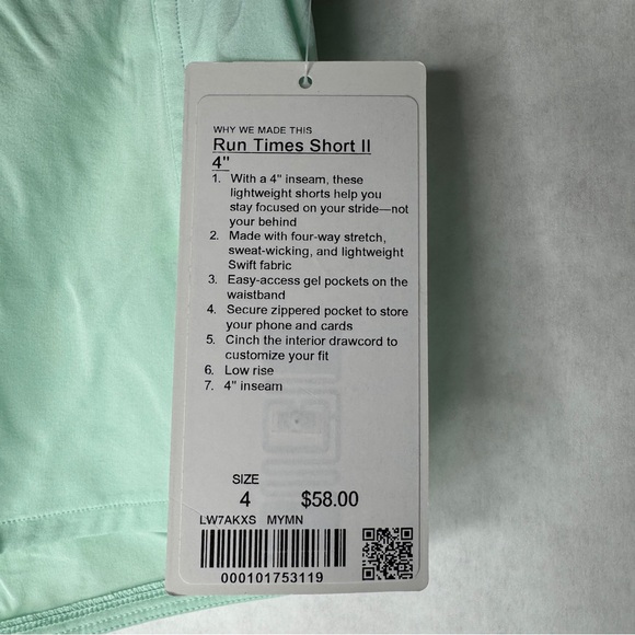 LULULEMON Run Times Short II *4" - Misty Mint - W7AKXS - Sz 4 - Picture 9 of 9